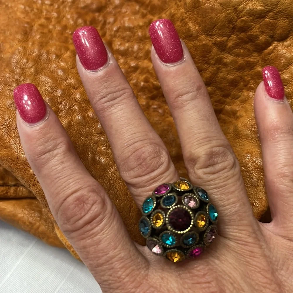 17 stones cluster multicolored statement or cocktail signed ring